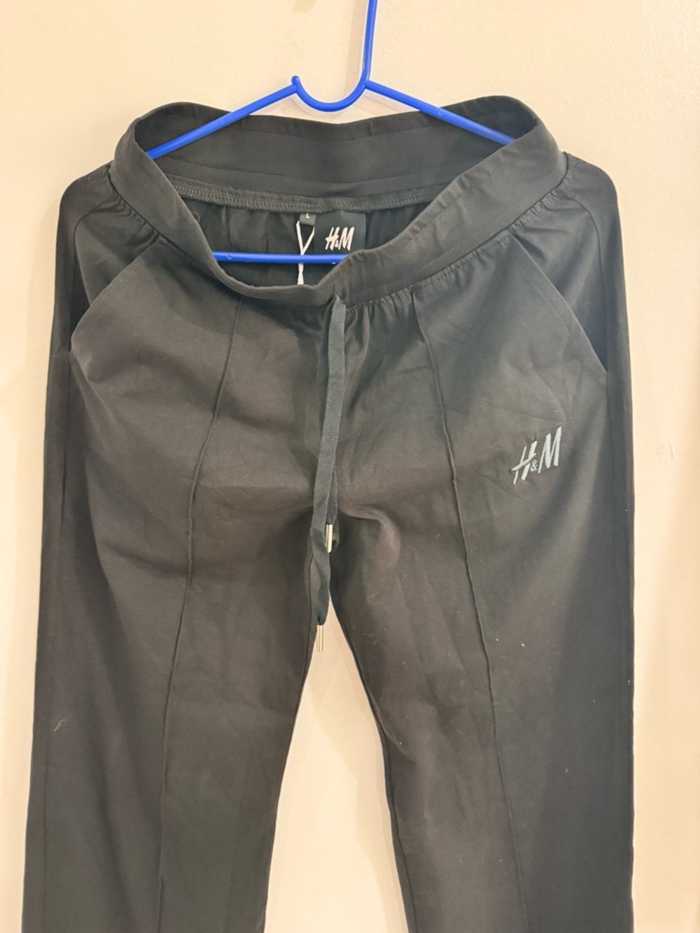 H&M cotton Black Women's Sweatpants with Drawstring and Front Seam